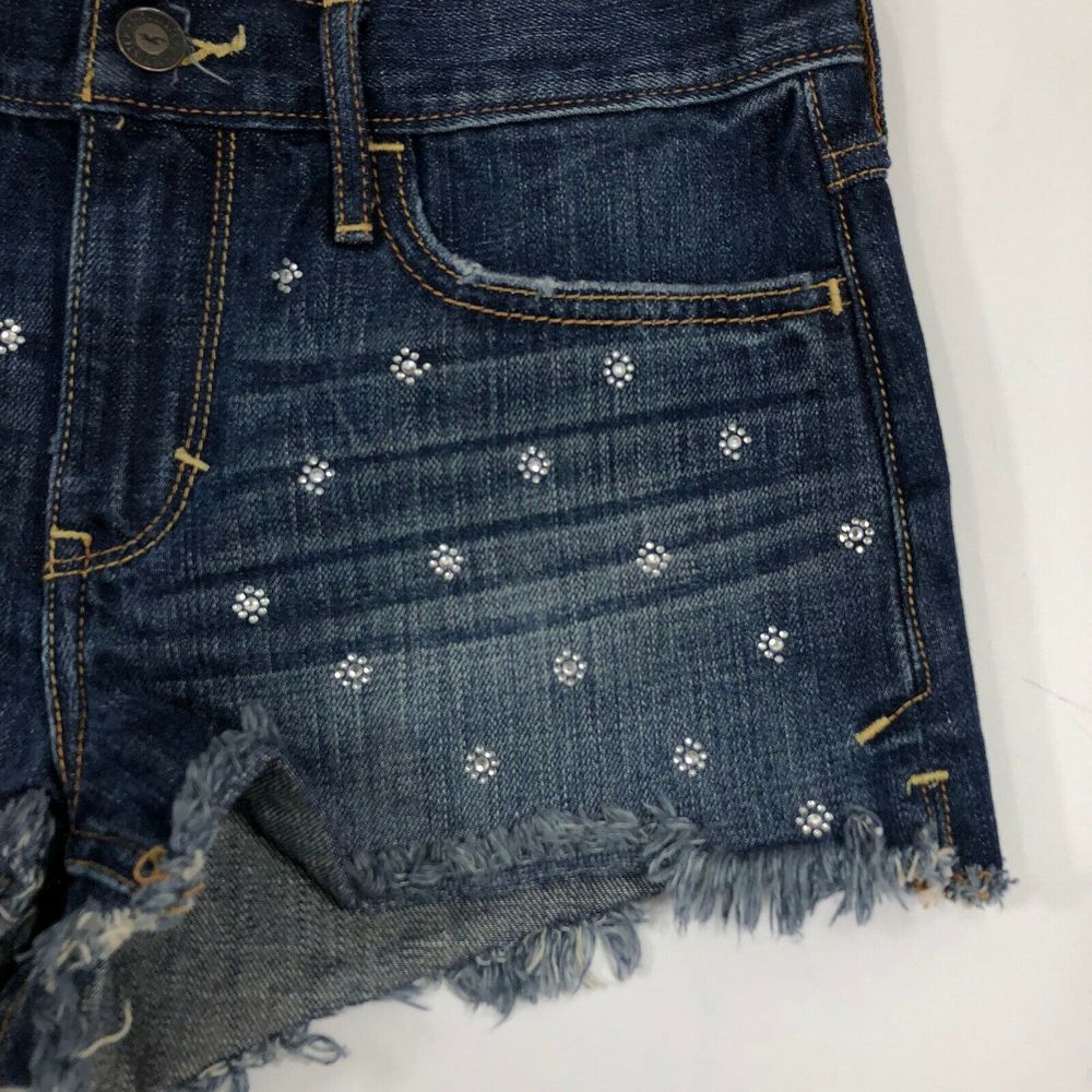 Hollister Rhinestone Raw Hem Denim Jean Shorts - Picture 4 of 8